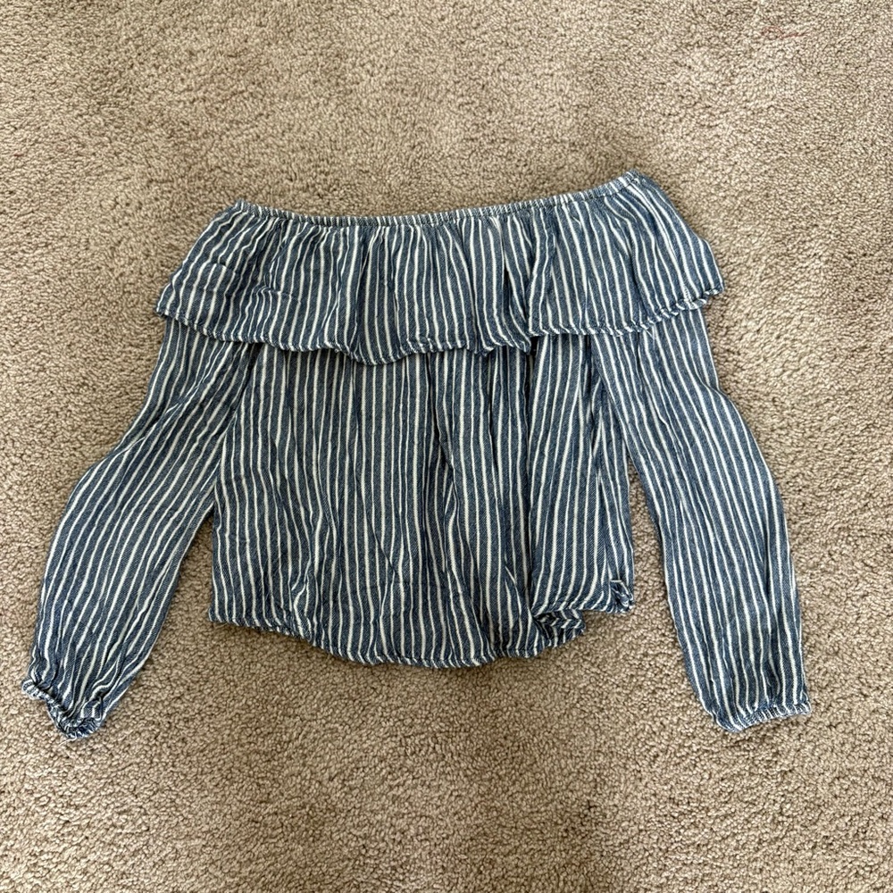 Mossimo Supply Co. Blue and White Striped Off-Shoulder Blouse